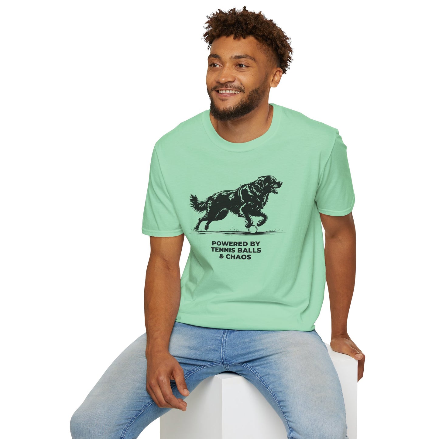 Retriever T‑Shirt — "Powered by Tennis Balls & Chaos" Graphic Tee