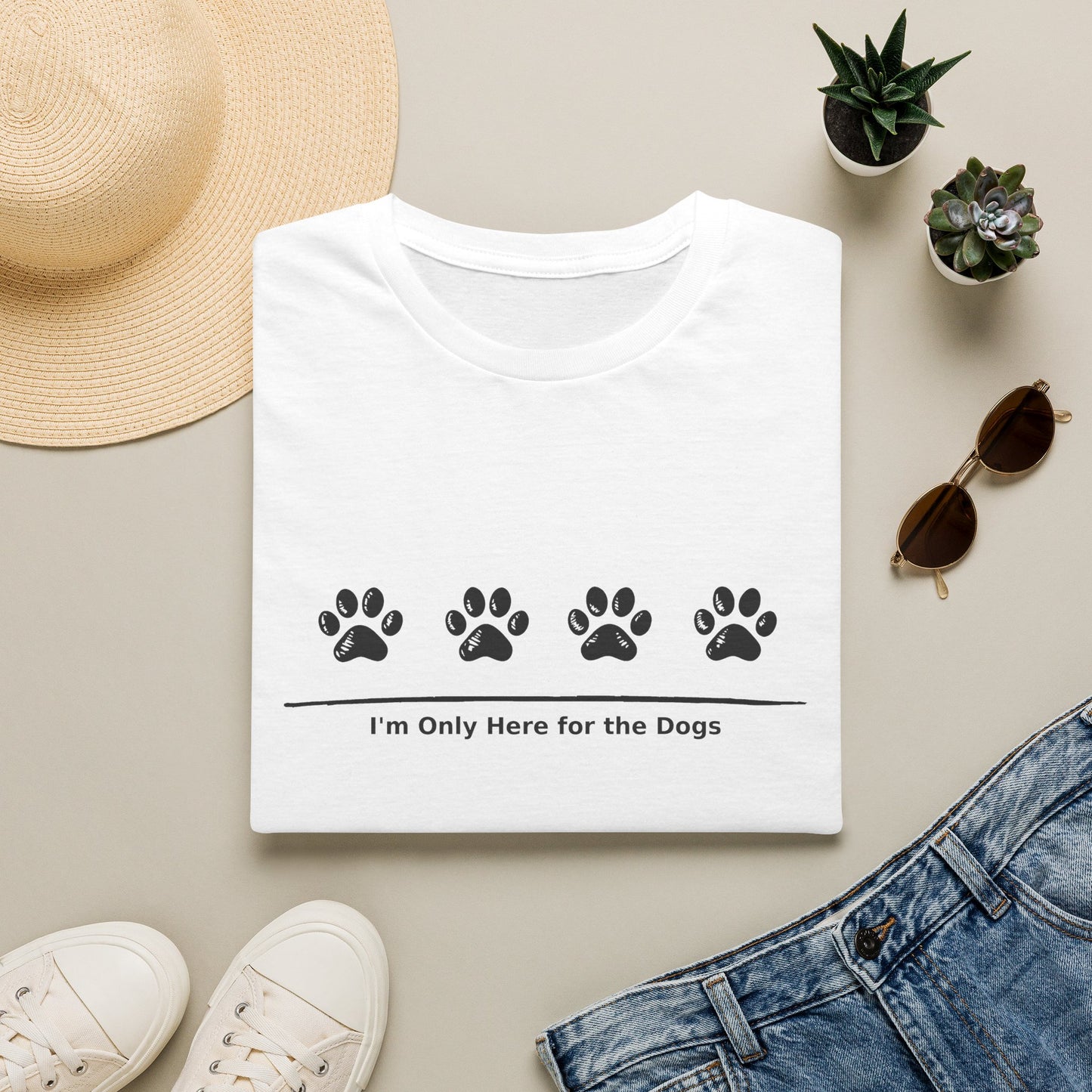 "I'm Only Here for the Dogs" Paw Print Tee