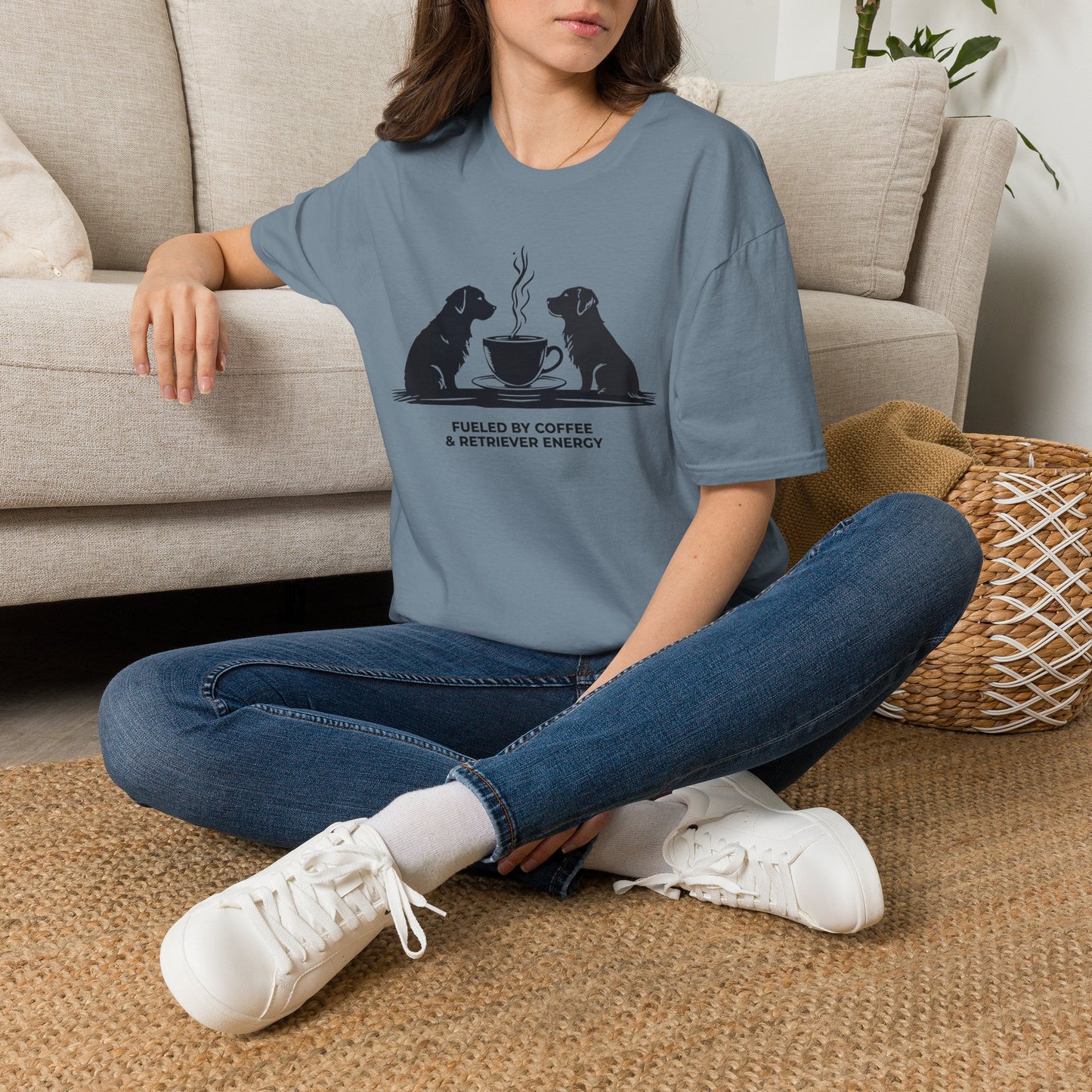 Coffee & Retriever T-Shirt — "Fueled by Coffee & Retriever Energy"