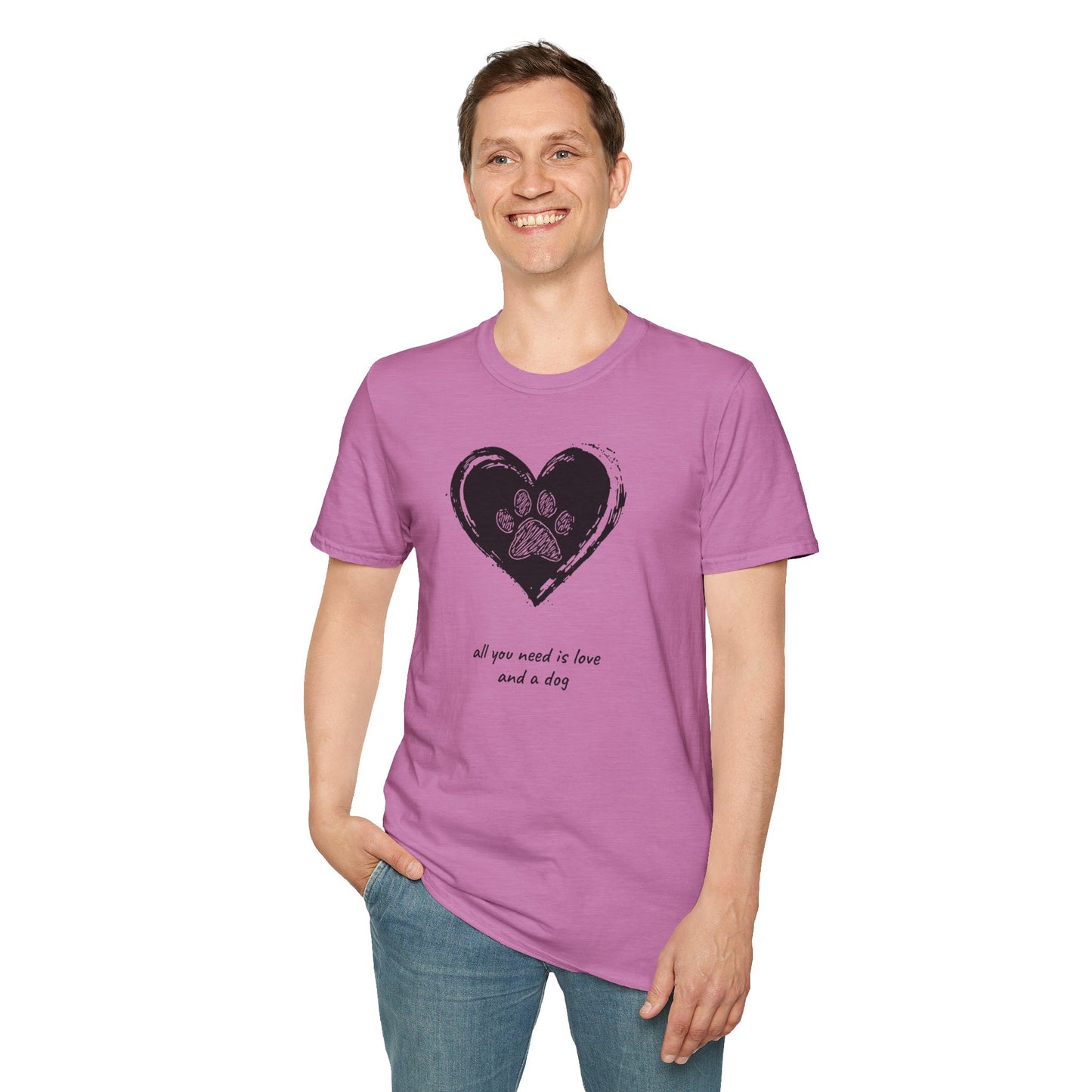 Dog Paw Heart T-Shirt — "All You Need is Love and a Dog" Pet Lover Tee