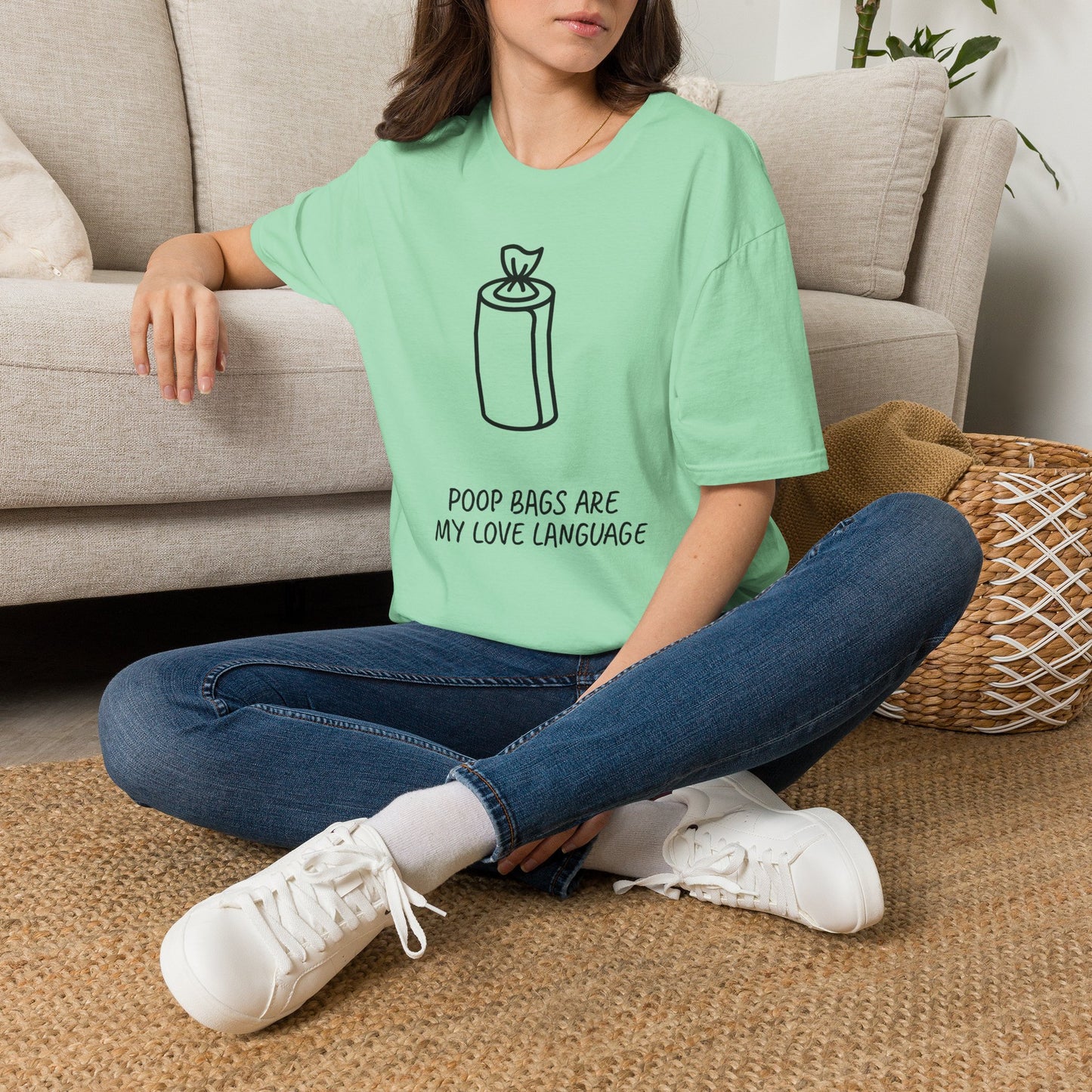 Poop Bags Are My Love Language T‑Shirt — Funny Dog Mom Pet Waste Bag Tee