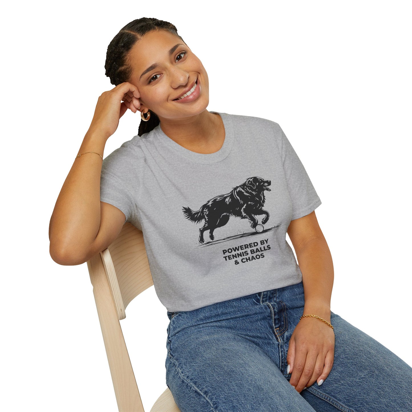 Retriever T‑Shirt — "Powered by Tennis Balls & Chaos" Graphic Tee
