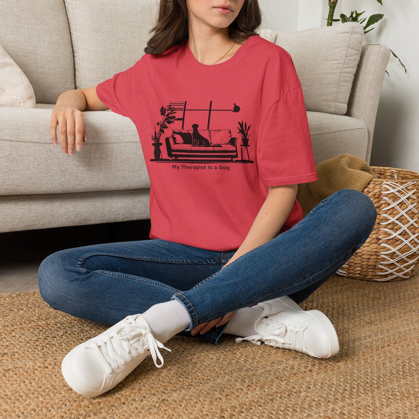 Dog Lover T‑Shirt — "My Therapist is a Dog" Living Room Silhouette Tee