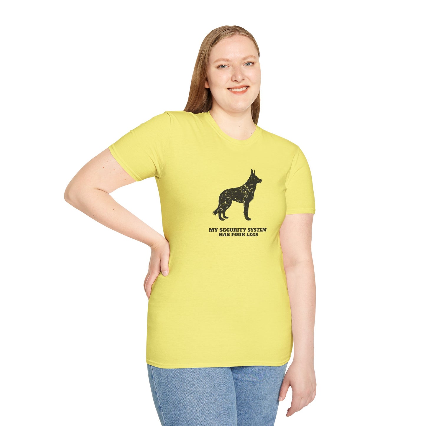 Dog Security T-Shirt — “My Security System Has Four Legs” Graphic Tee