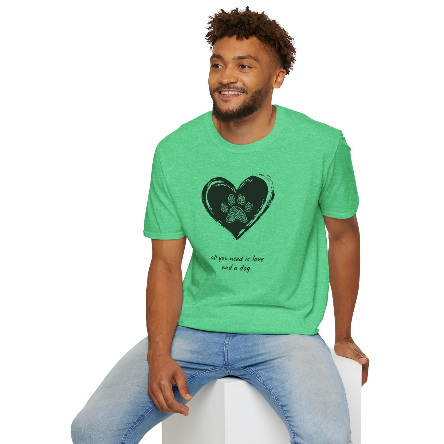 Dog Paw Heart T-Shirt — "All You Need is Love and a Dog" Pet Lover Tee