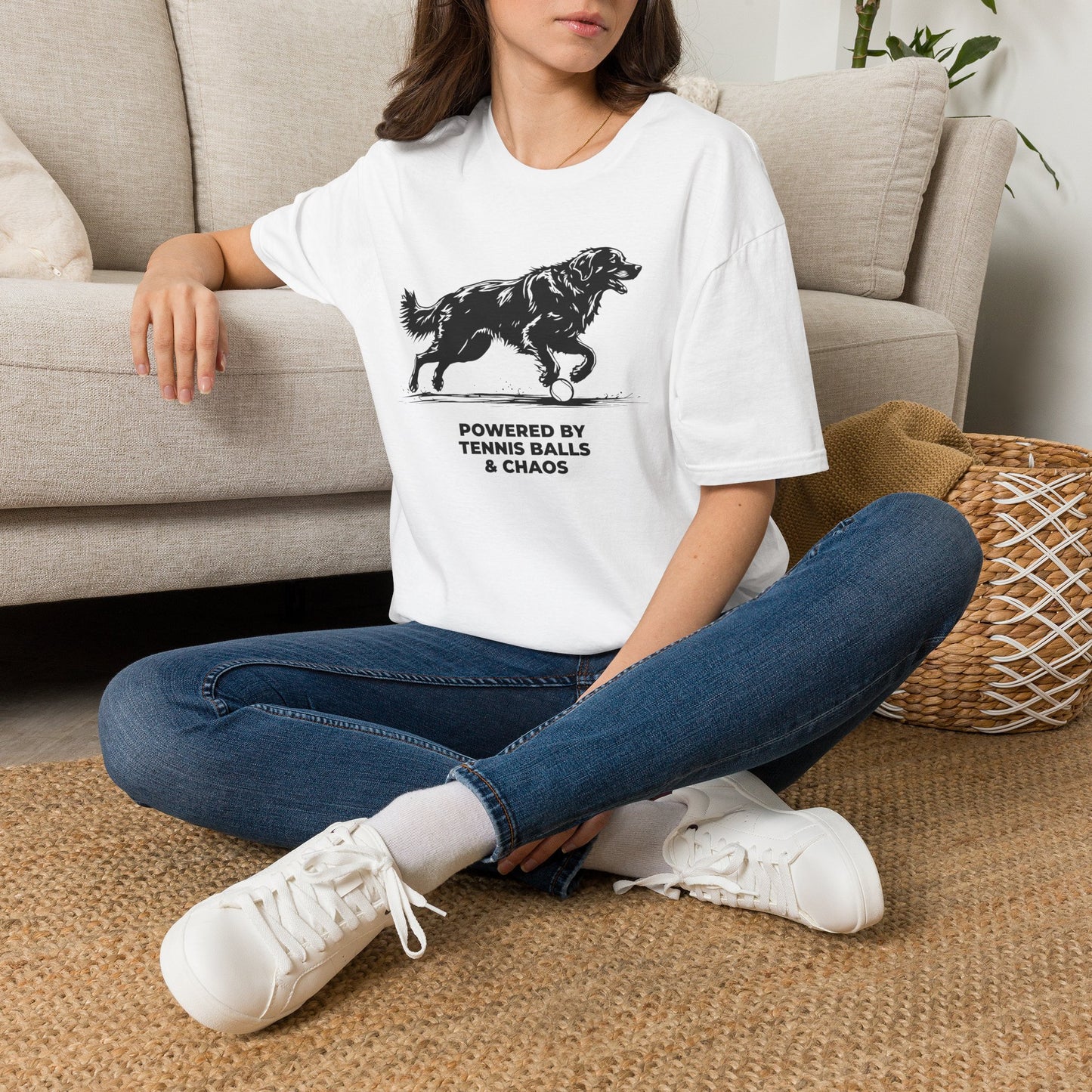 Retriever T‑Shirt — "Powered by Tennis Balls & Chaos" Graphic Tee