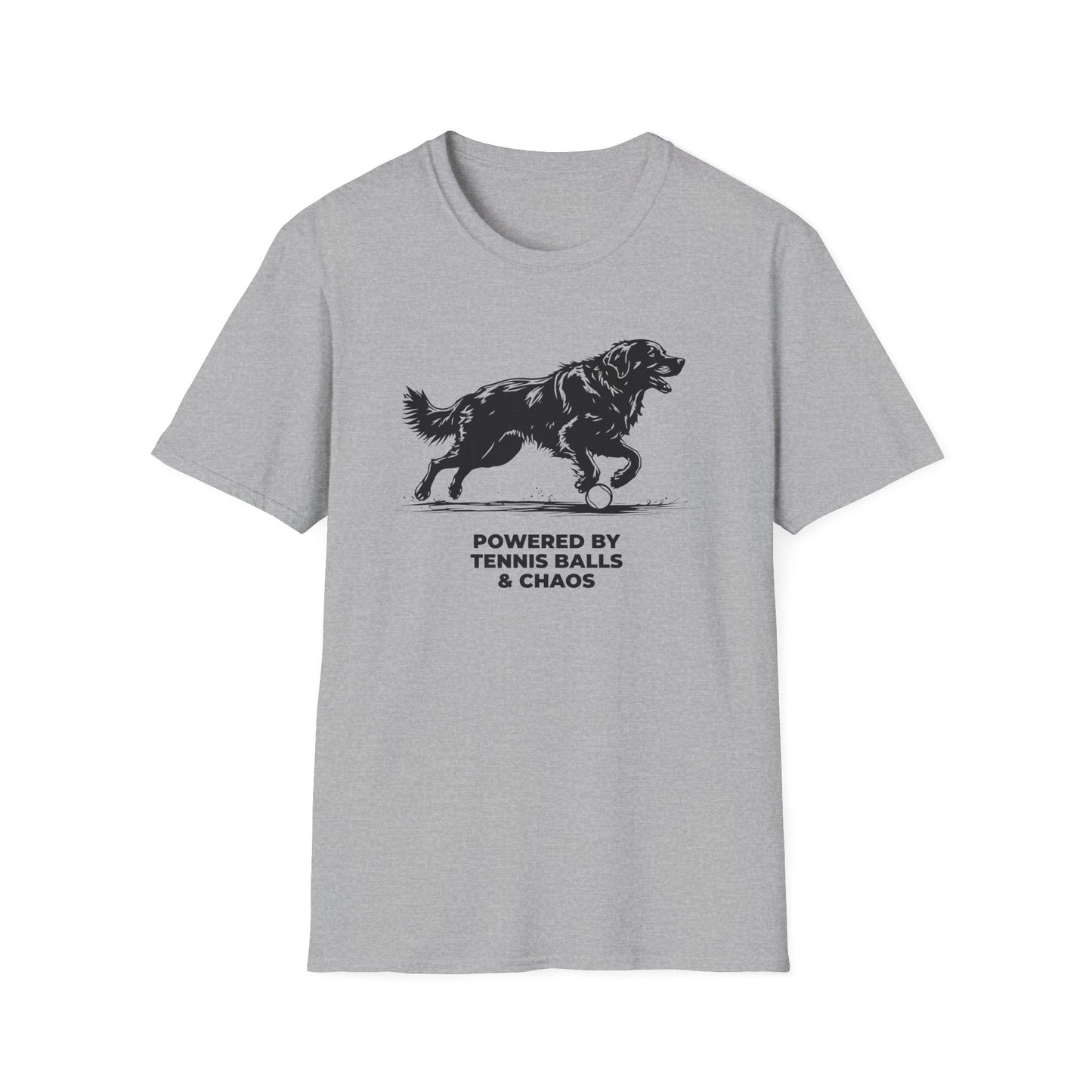 Retriever T‑Shirt — "Powered by Tennis Balls & Chaos" Graphic Tee