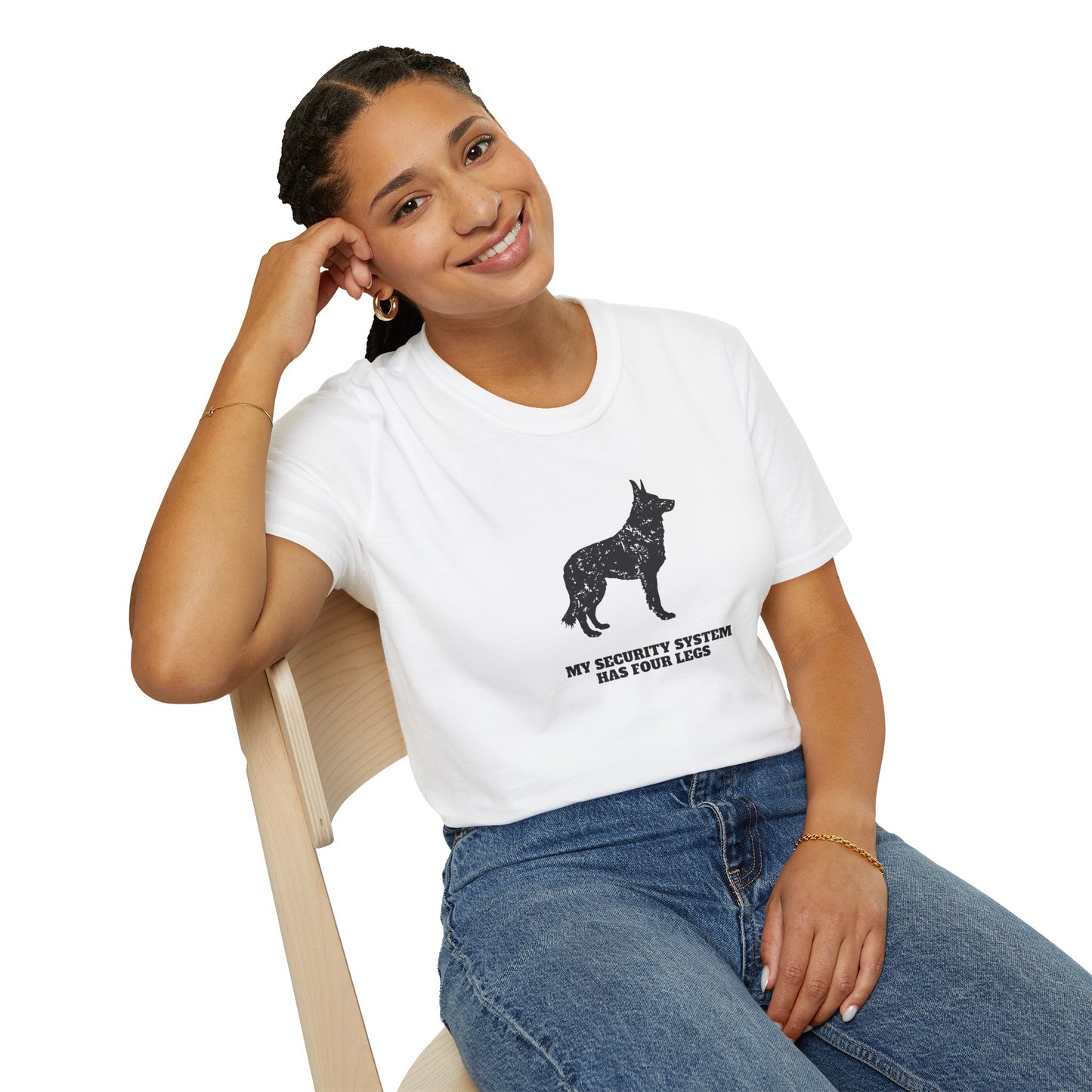 Dog Security T-Shirt — “My Security System Has Four Legs” Graphic Tee