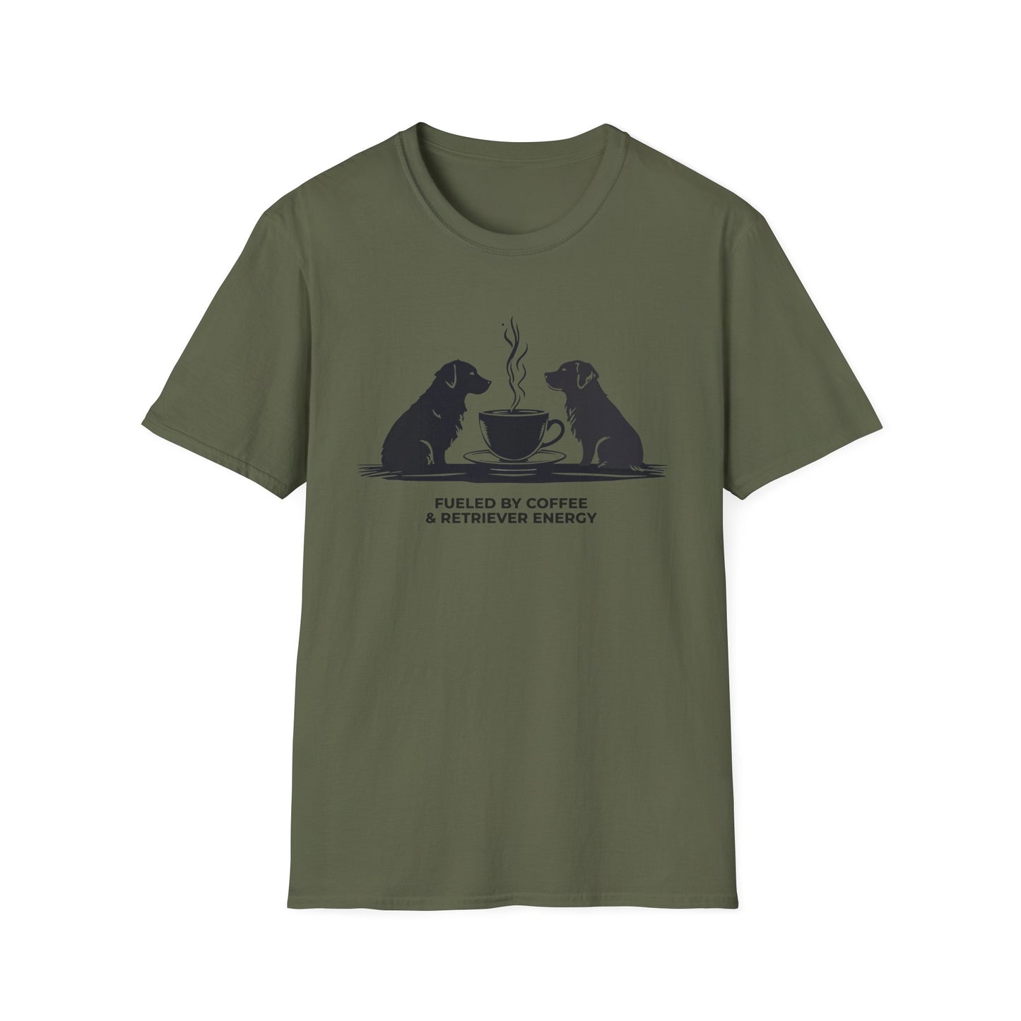 Coffee & Retriever T-Shirt — "Fueled by Coffee & Retriever Energy"