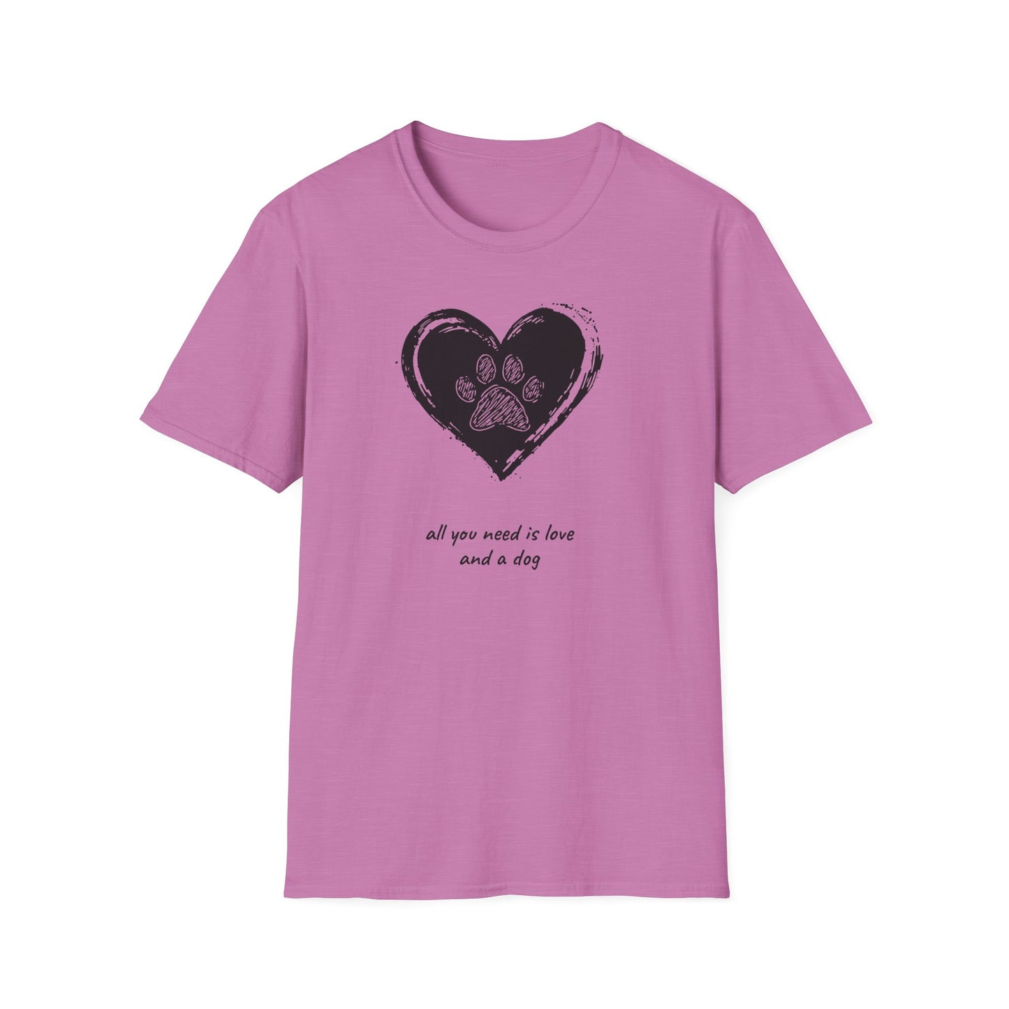 Dog Paw Heart T-Shirt — "All You Need is Love and a Dog" Pet Lover Tee
