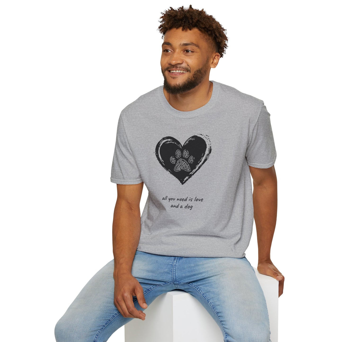 Dog Paw Heart T-Shirt — "All You Need is Love and a Dog" Pet Lover Tee