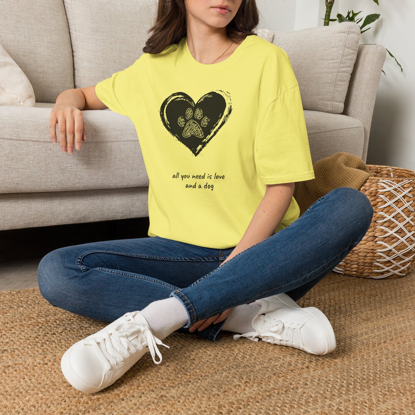 Dog Paw Heart T-Shirt — "All You Need is Love and a Dog" Pet Lover Tee