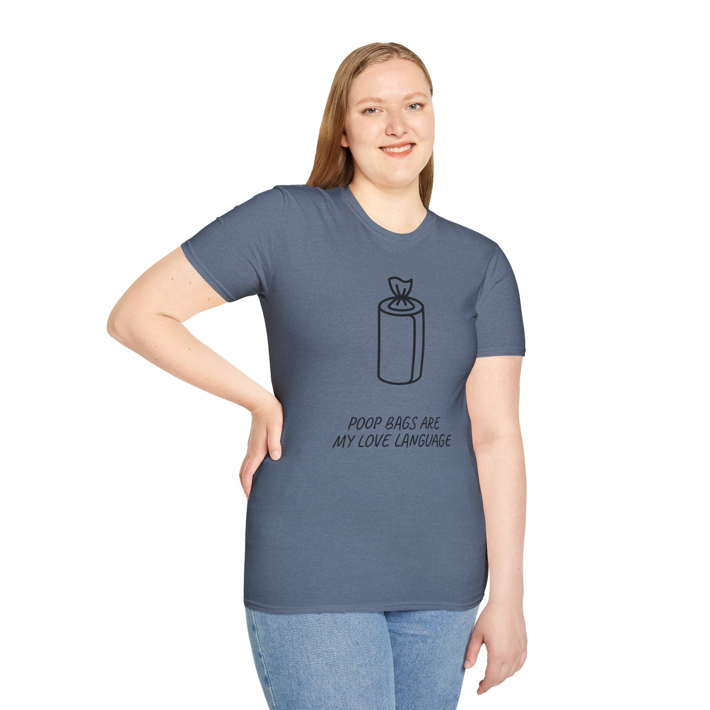 Poop Bags Are My Love Language T‑Shirt — Funny Dog Mom Pet Waste Bag Tee