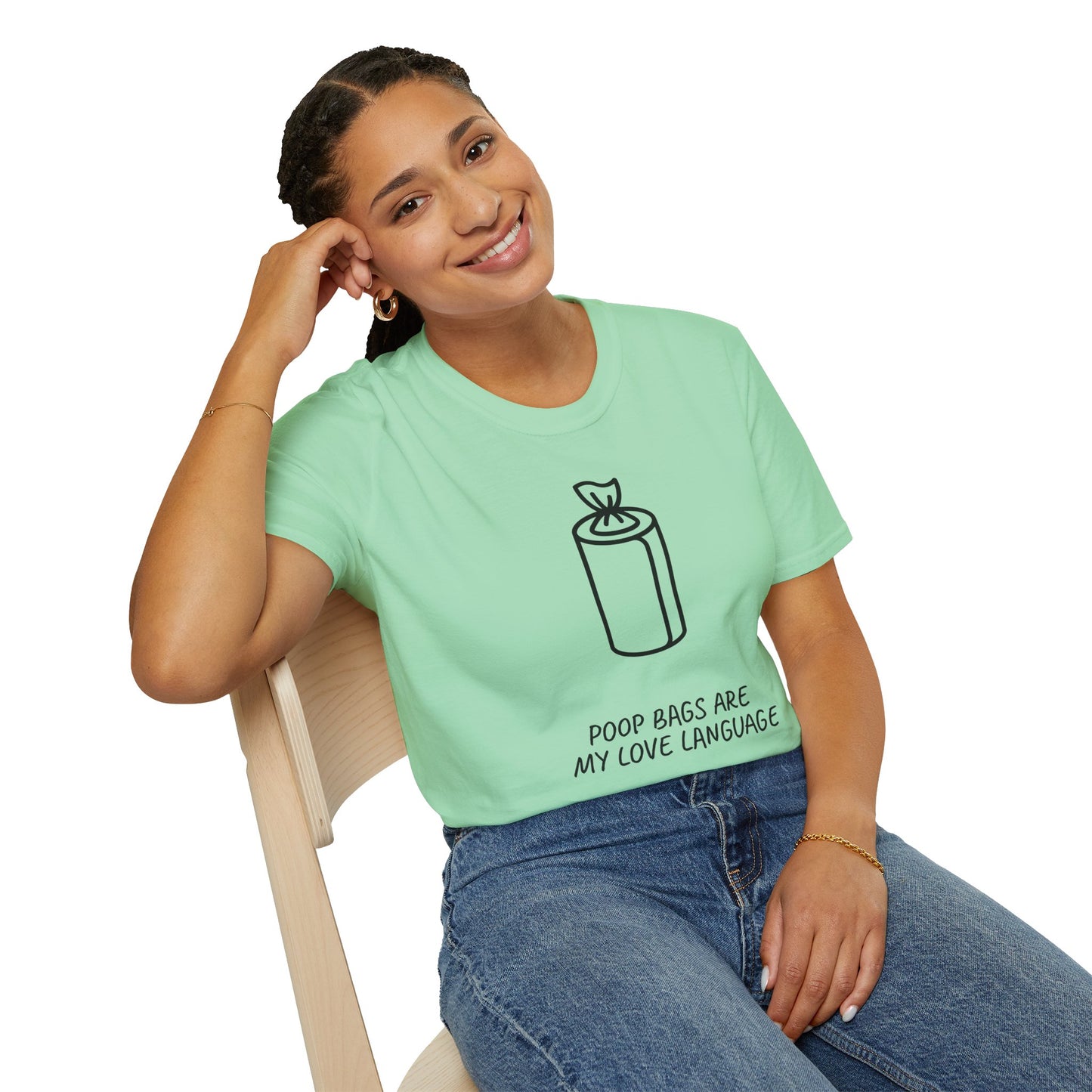 Poop Bags Are My Love Language T‑Shirt — Funny Dog Mom Pet Waste Bag Tee