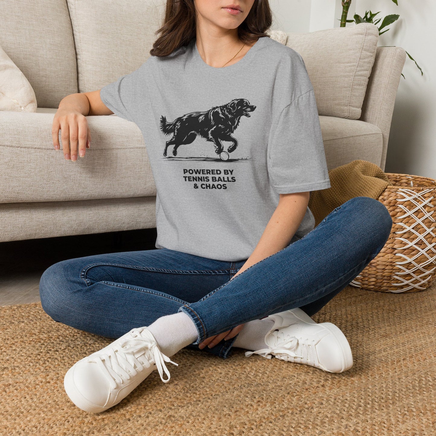 Retriever T‑Shirt — "Powered by Tennis Balls & Chaos" Graphic Tee