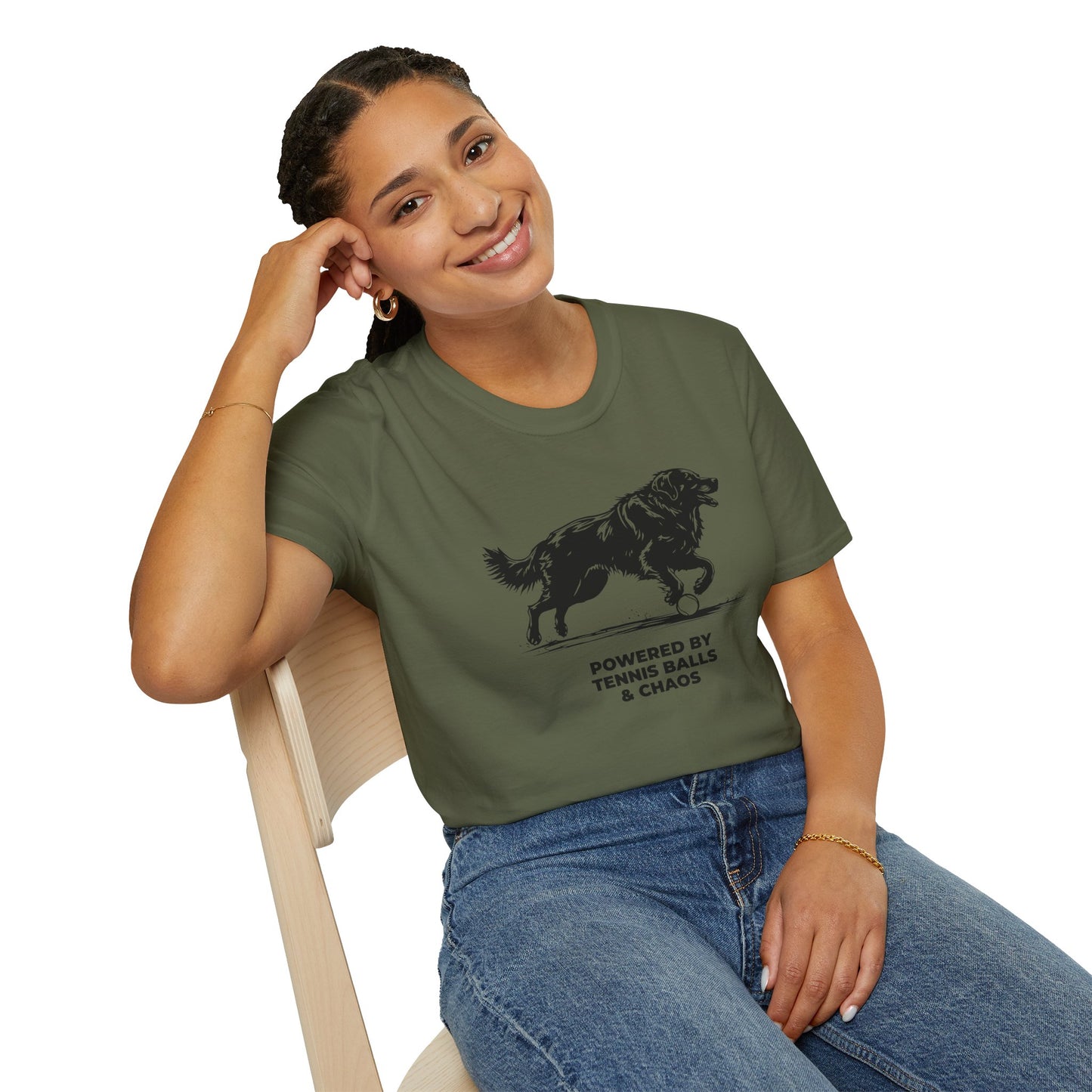 Retriever T‑Shirt — "Powered by Tennis Balls & Chaos" Graphic Tee