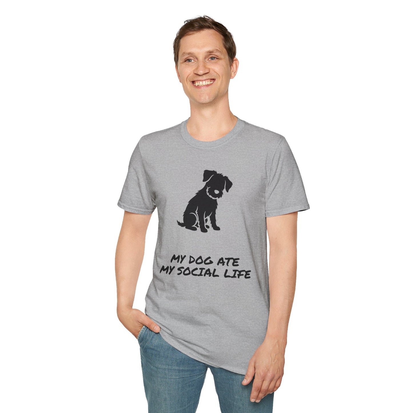 Dog Silhouette T-Shirt — "My Dog Ate My Social Life" Cute Pet Lover Tee