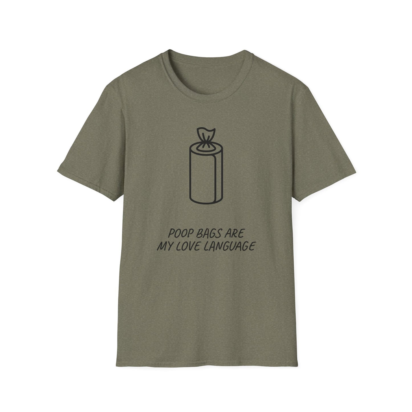 Poop Bags Are My Love Language T‑Shirt — Funny Dog Mom Pet Waste Bag Tee