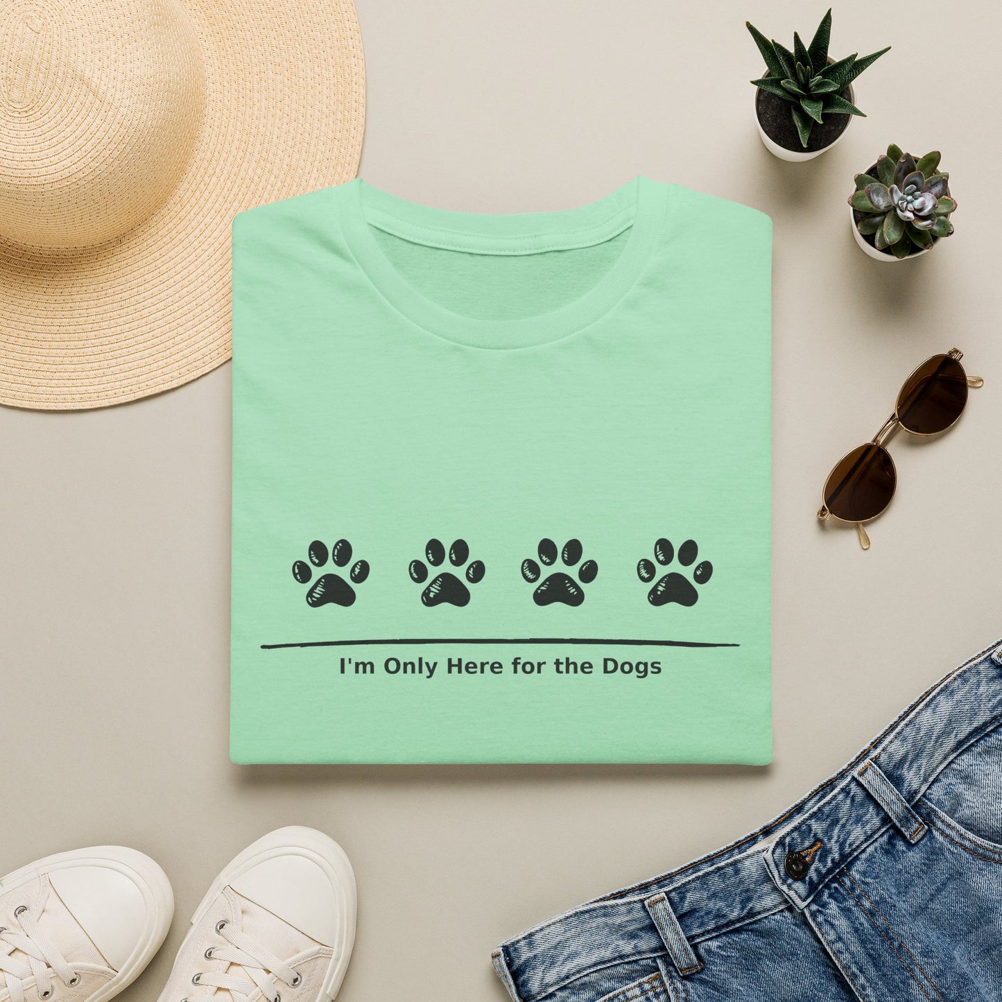 "I'm Only Here for the Dogs" Paw Print Tee