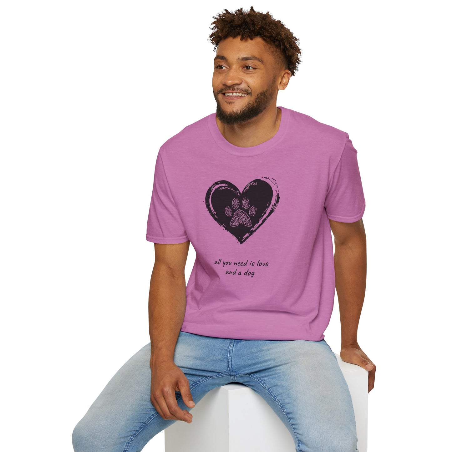 Dog Paw Heart T-Shirt — "All You Need is Love and a Dog" Pet Lover Tee