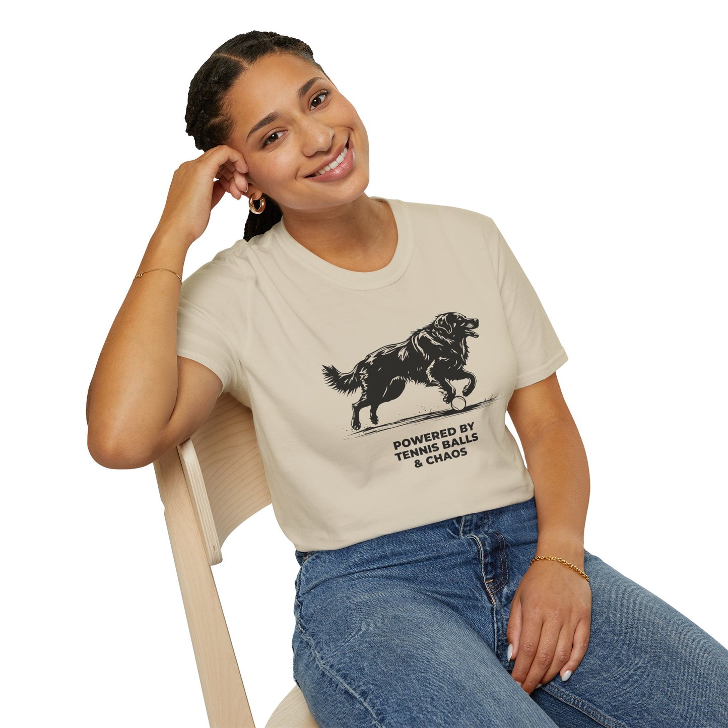 Retriever T‑Shirt — "Powered by Tennis Balls & Chaos" Graphic Tee