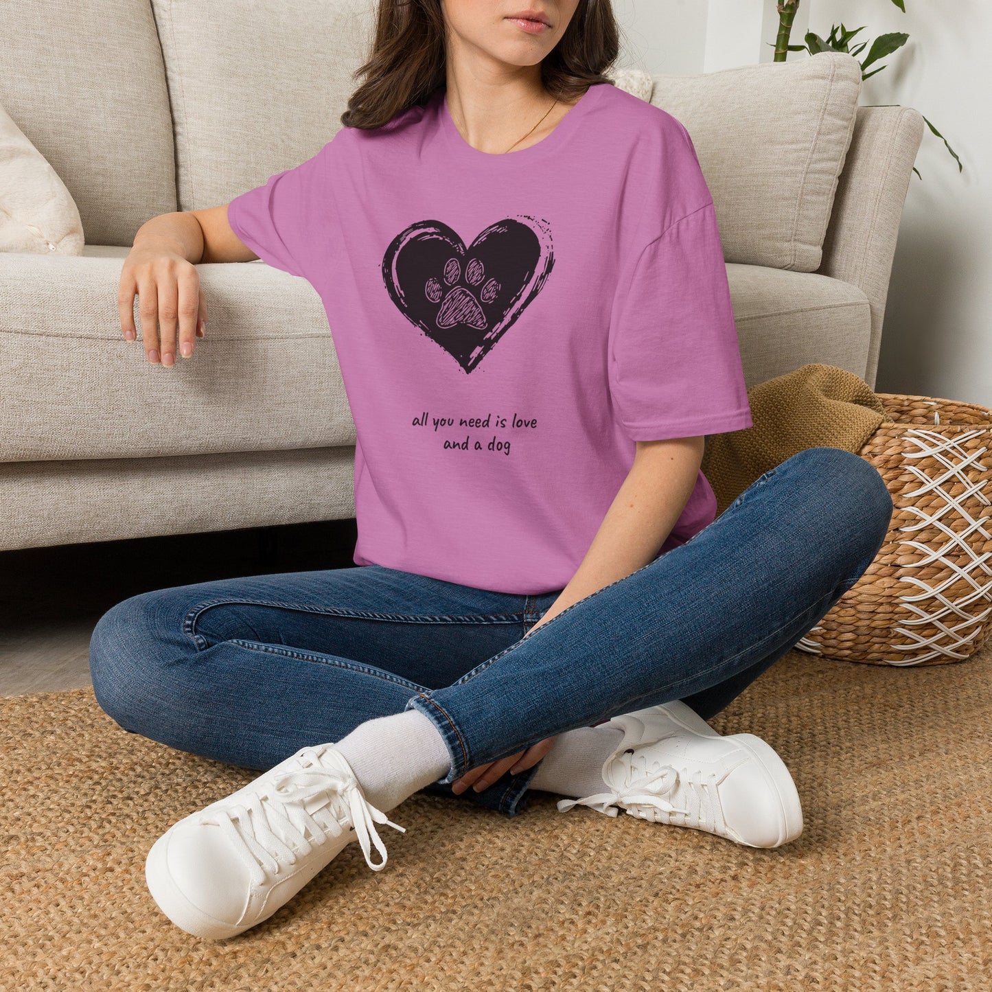 Dog Paw Heart T-Shirt — "All You Need is Love and a Dog" Pet Lover Tee