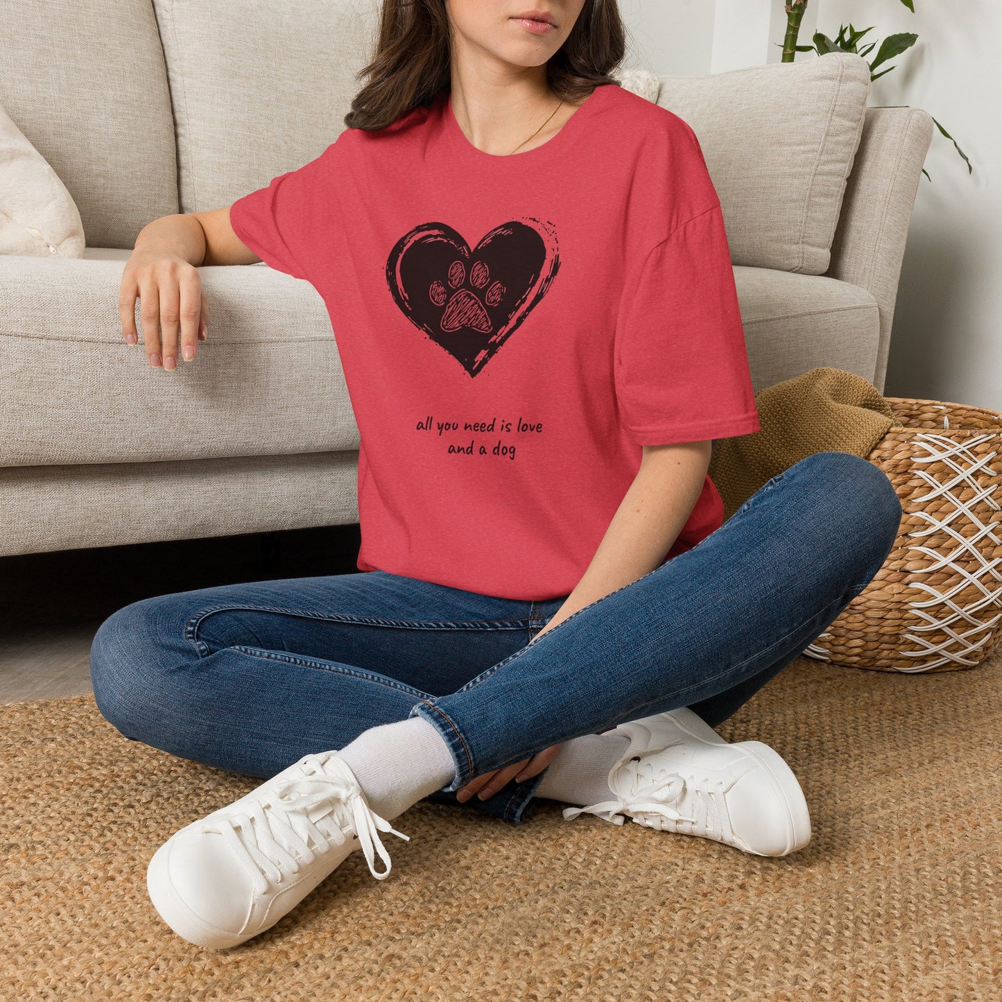 Dog Paw Heart T-Shirt — "All You Need is Love and a Dog" Pet Lover Tee