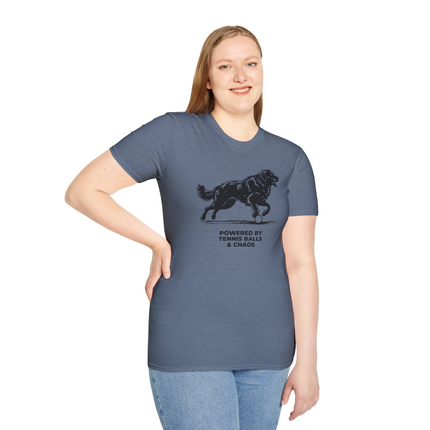 Retriever T‑Shirt — "Powered by Tennis Balls & Chaos" Graphic Tee