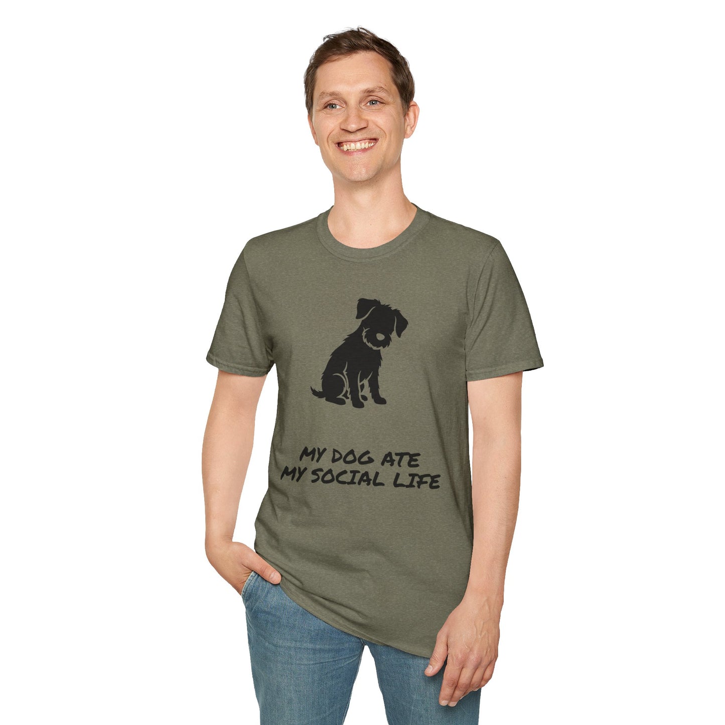 Dog Silhouette T-Shirt — "My Dog Ate My Social Life" Cute Pet Lover Tee