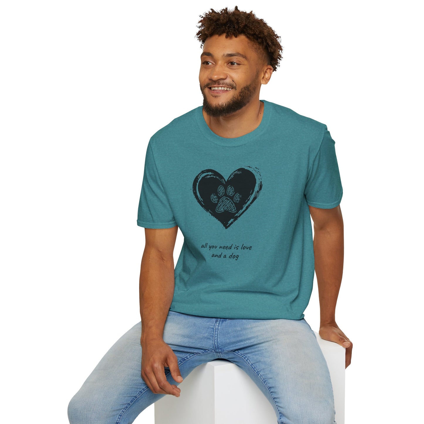 Dog Paw Heart T-Shirt — "All You Need is Love and a Dog" Pet Lover Tee