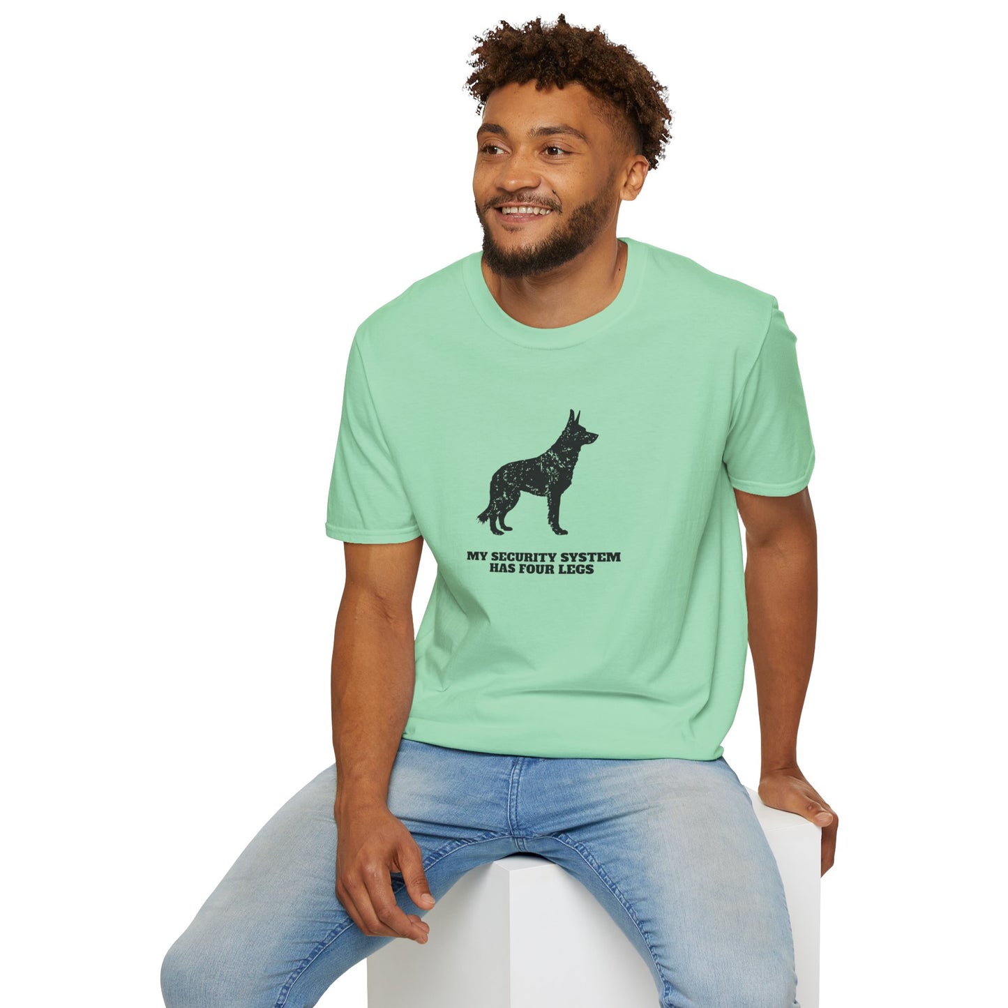 Dog Security T-Shirt — “My Security System Has Four Legs” Graphic Tee