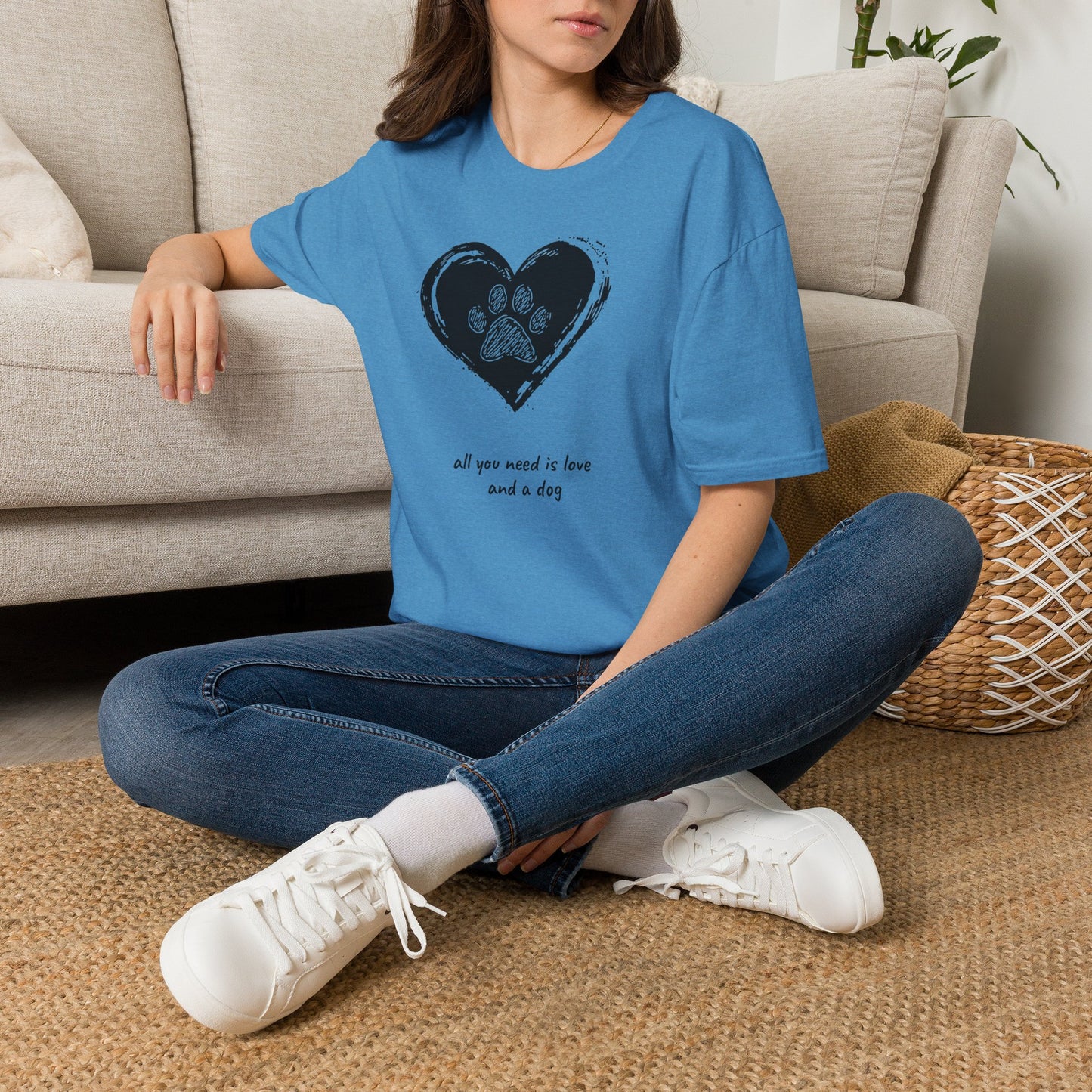 Dog Paw Heart T-Shirt — "All You Need is Love and a Dog" Pet Lover Tee