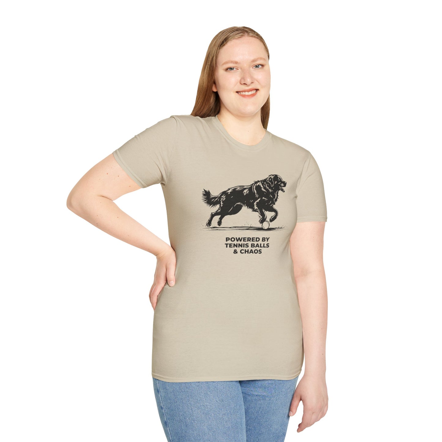 Retriever T‑Shirt — "Powered by Tennis Balls & Chaos" Graphic Tee
