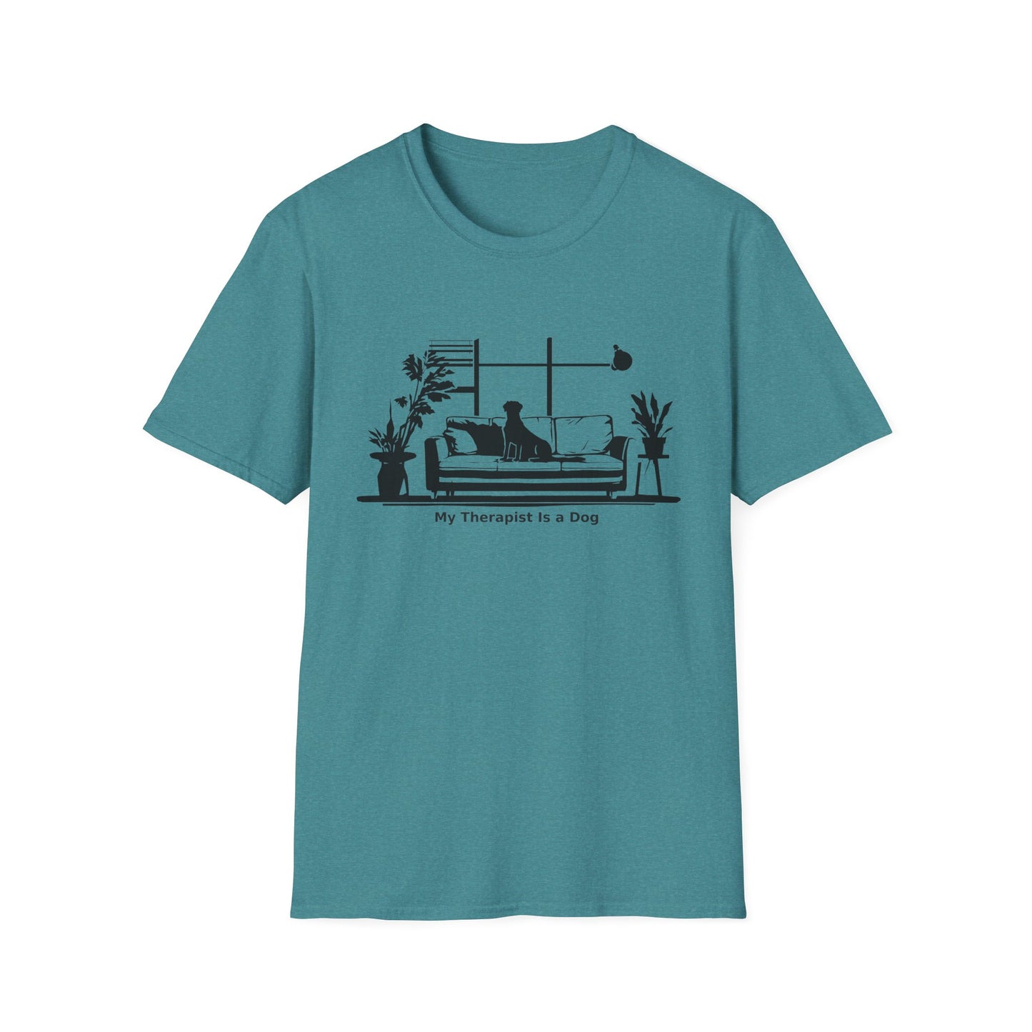 Dog Lover T‑Shirt — "My Therapist is a Dog" Living Room Silhouette Tee