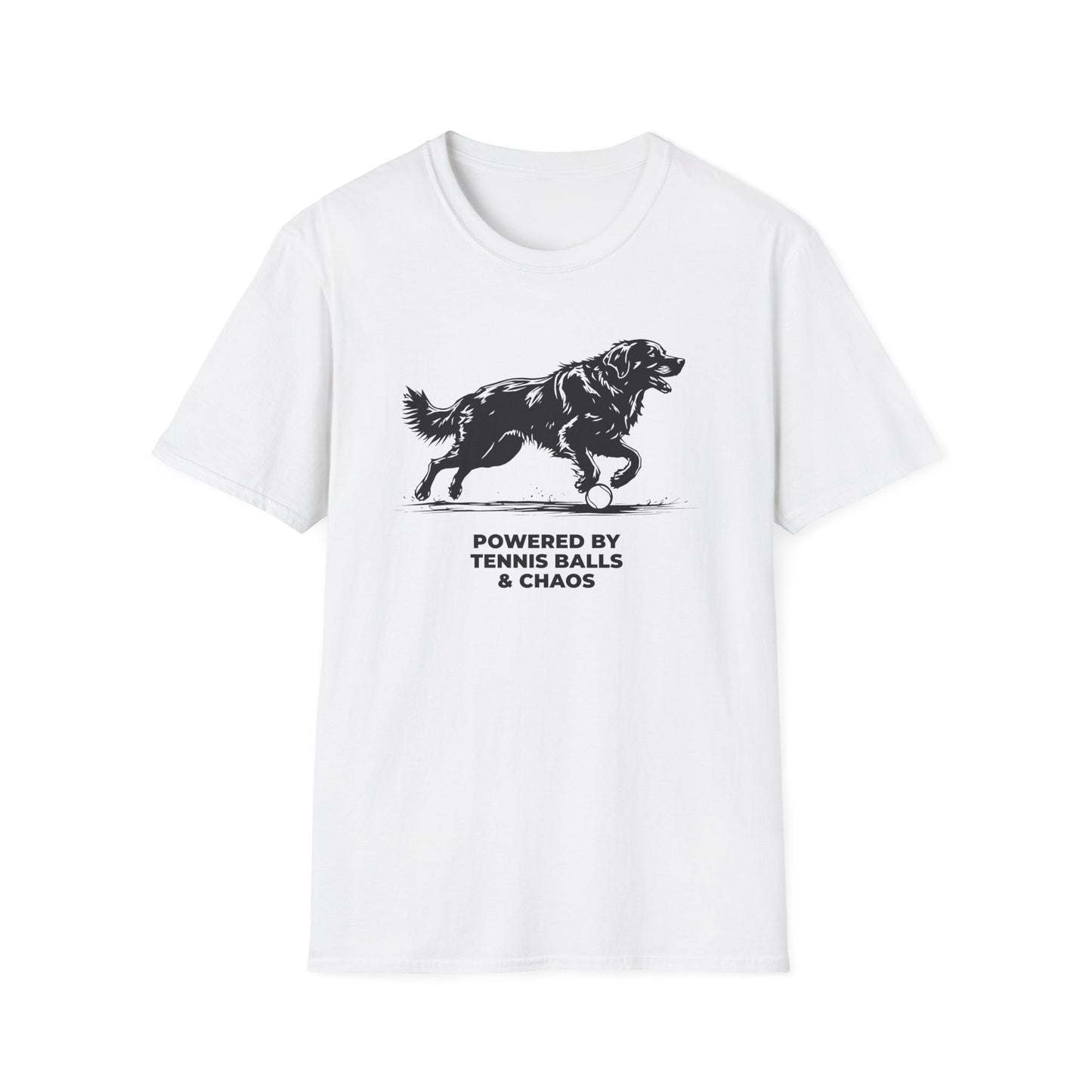 Retriever T‑Shirt — "Powered by Tennis Balls & Chaos" Graphic Tee