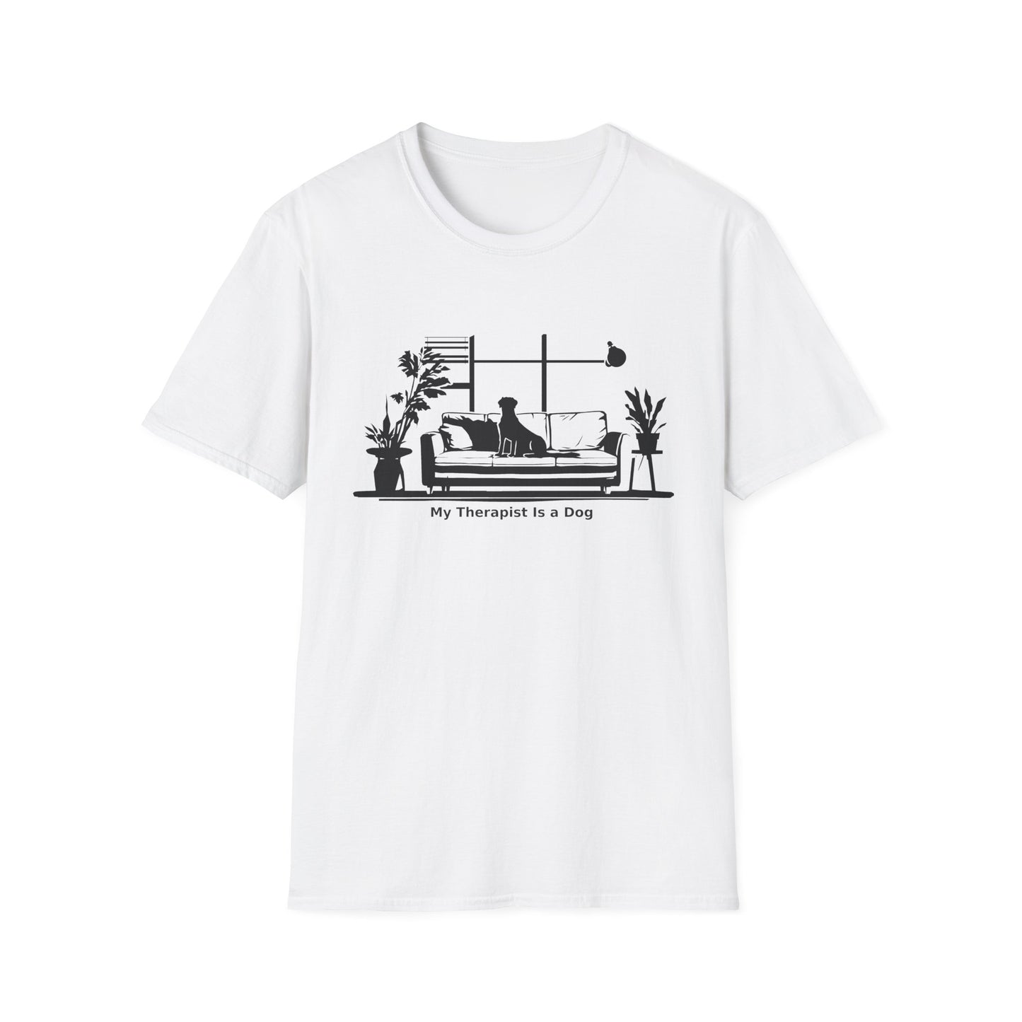 Dog Lover T‑Shirt — "My Therapist is a Dog" Living Room Silhouette Tee