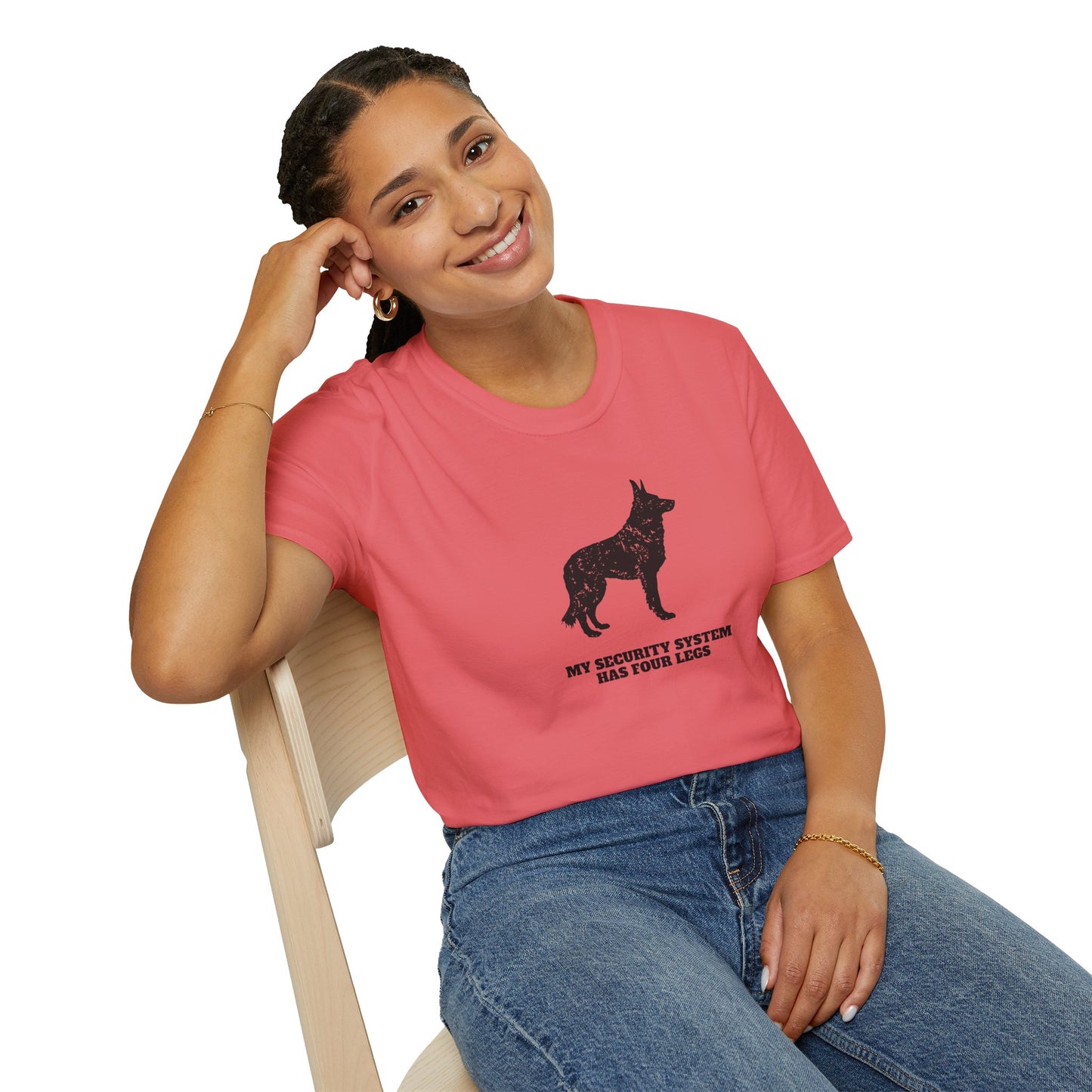Dog Security T-Shirt — “My Security System Has Four Legs” Graphic Tee