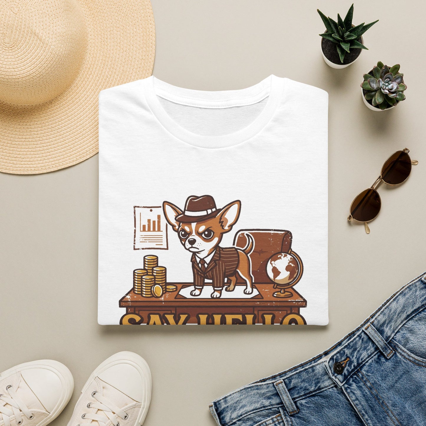Chihuahua Boss Graphic T-Shirt — "Say Hello to My Little Friend"