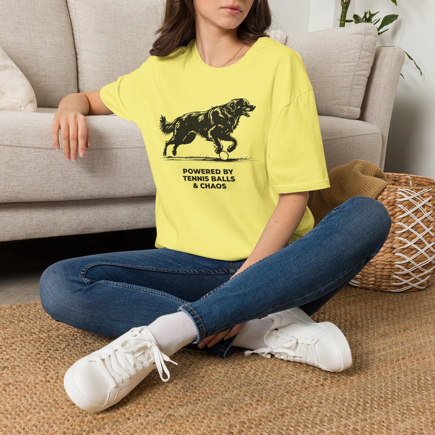 Retriever T‑Shirt — "Powered by Tennis Balls & Chaos" Graphic Tee