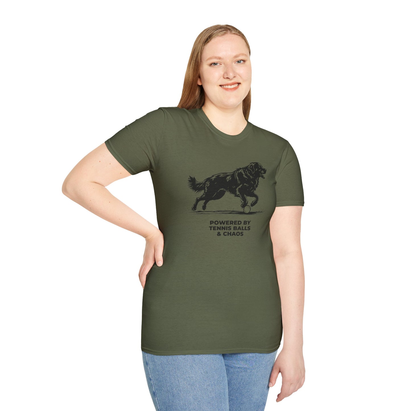 Retriever T‑Shirt — "Powered by Tennis Balls & Chaos" Graphic Tee