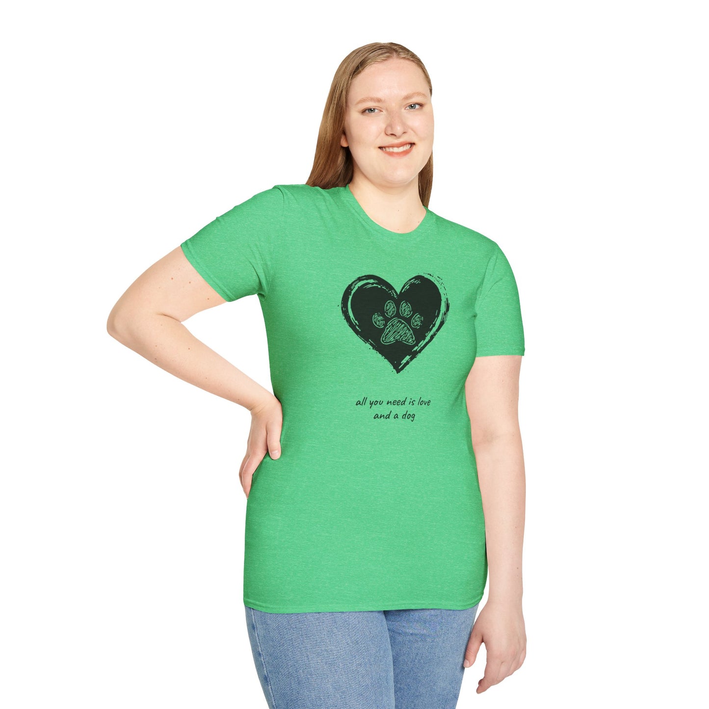 Dog Paw Heart T-Shirt — "All You Need is Love and a Dog" Pet Lover Tee