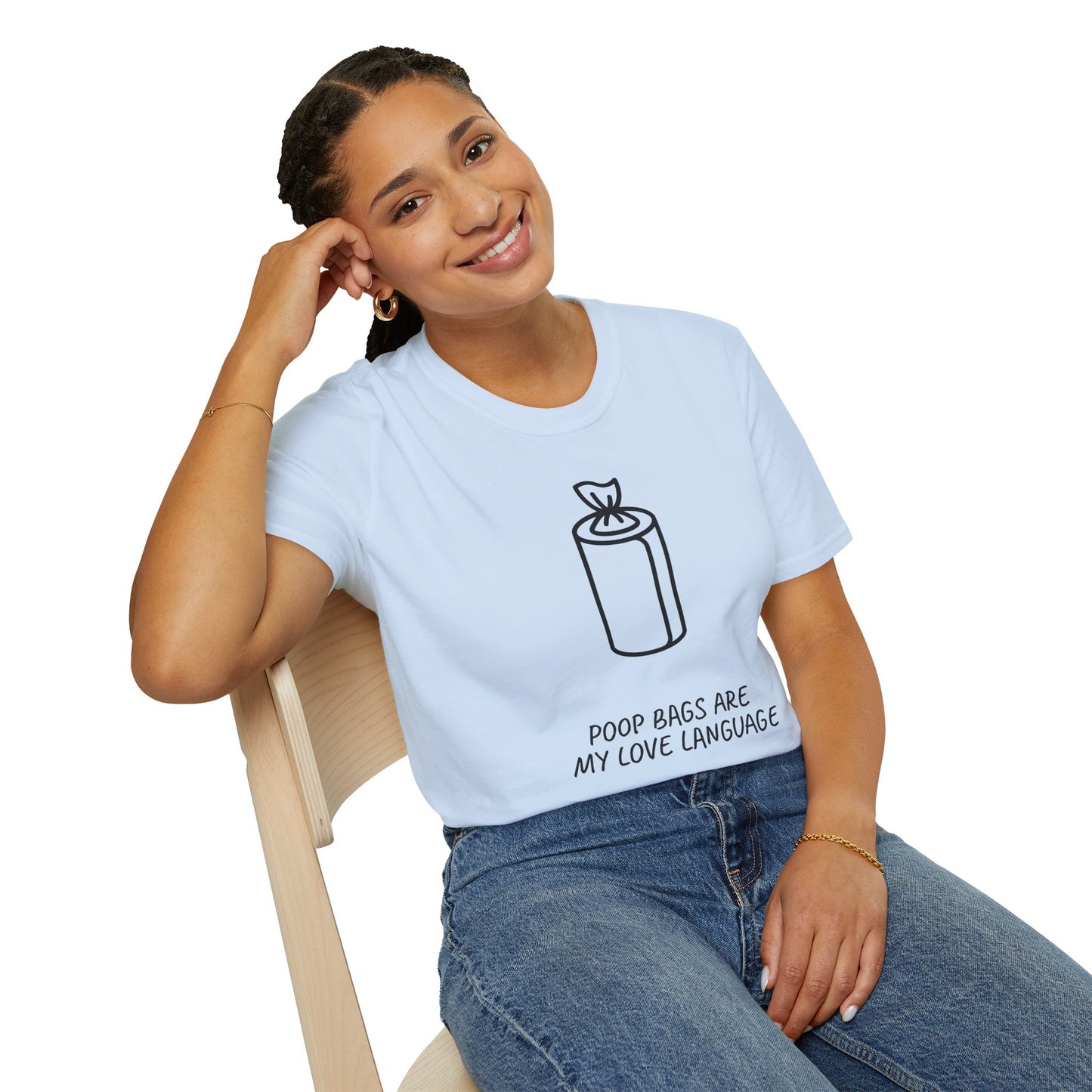 Poop Bags Are My Love Language T‑Shirt — Funny Dog Mom Pet Waste Bag Tee