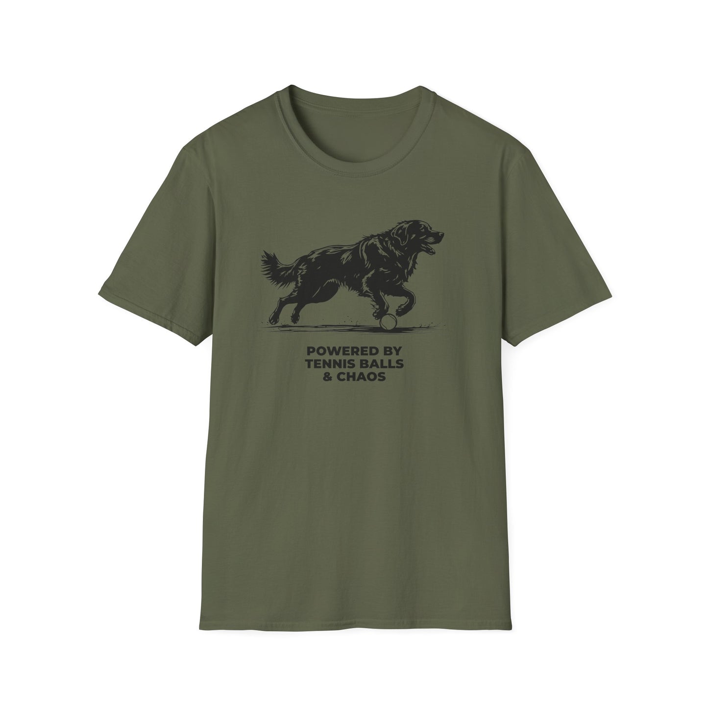 Retriever T‑Shirt — "Powered by Tennis Balls & Chaos" Graphic Tee