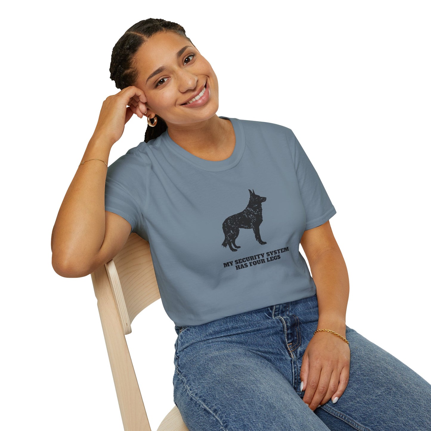 Dog Security T-Shirt — “My Security System Has Four Legs” Graphic Tee