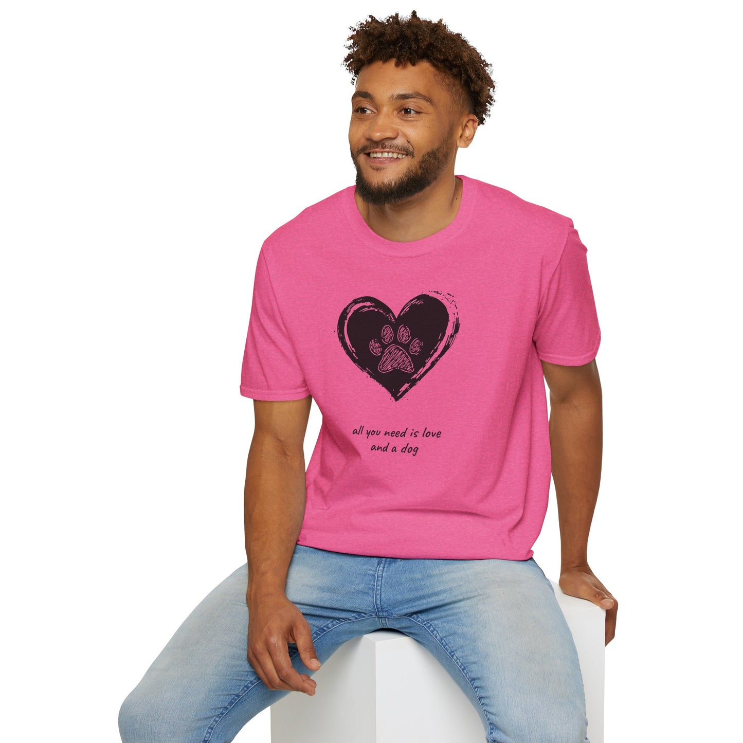 Dog Paw Heart T-Shirt — "All You Need is Love and a Dog" Pet Lover Tee