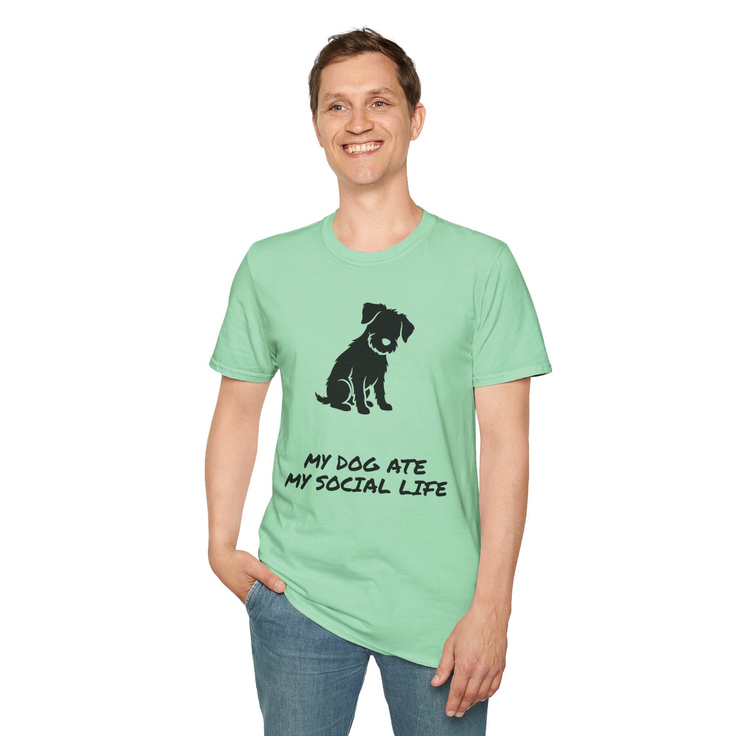 Dog Silhouette T-Shirt — "My Dog Ate My Social Life" Cute Pet Lover Tee