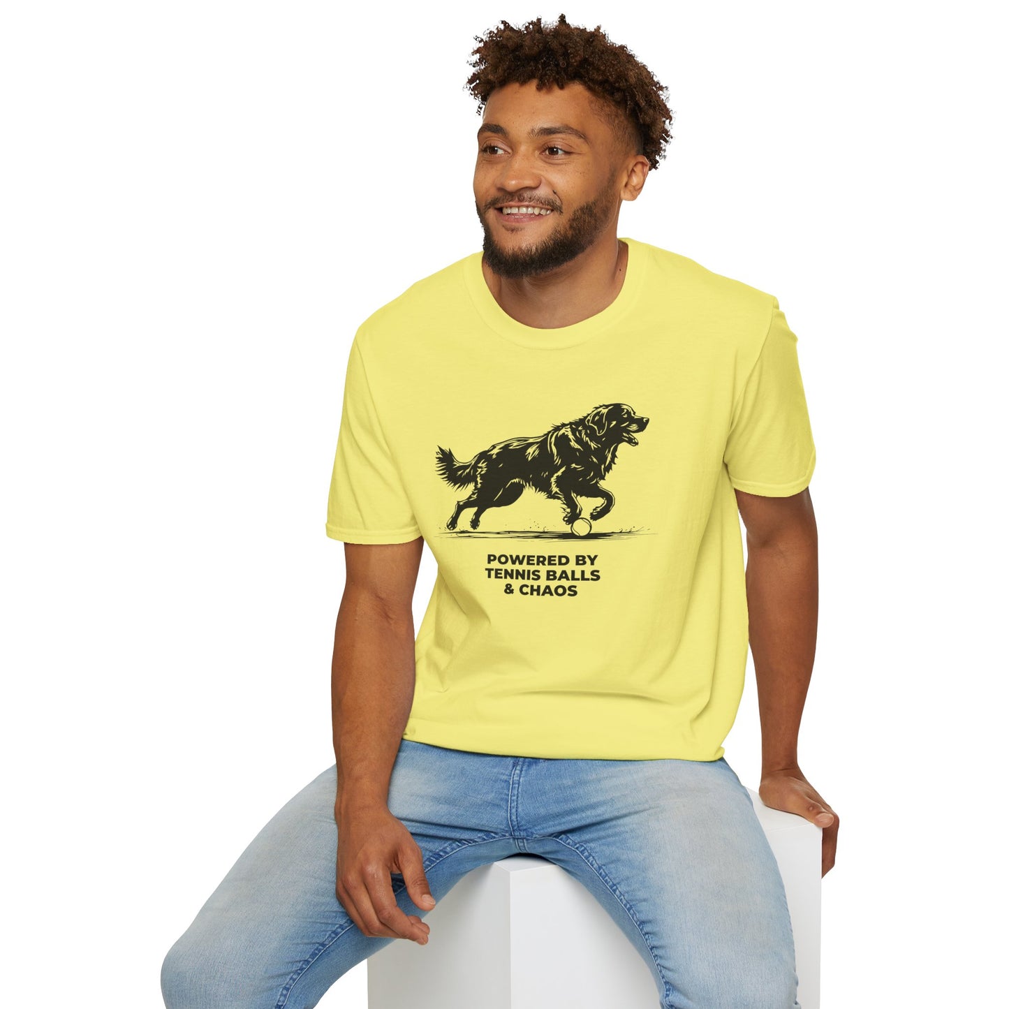 Retriever T‑Shirt — "Powered by Tennis Balls & Chaos" Graphic Tee