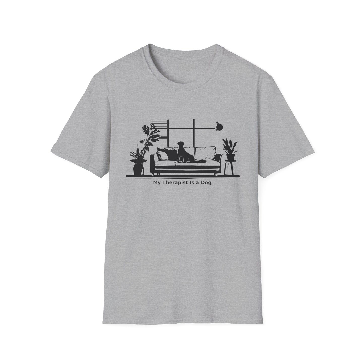 Dog Lover T‑Shirt — "My Therapist is a Dog" Living Room Silhouette Tee