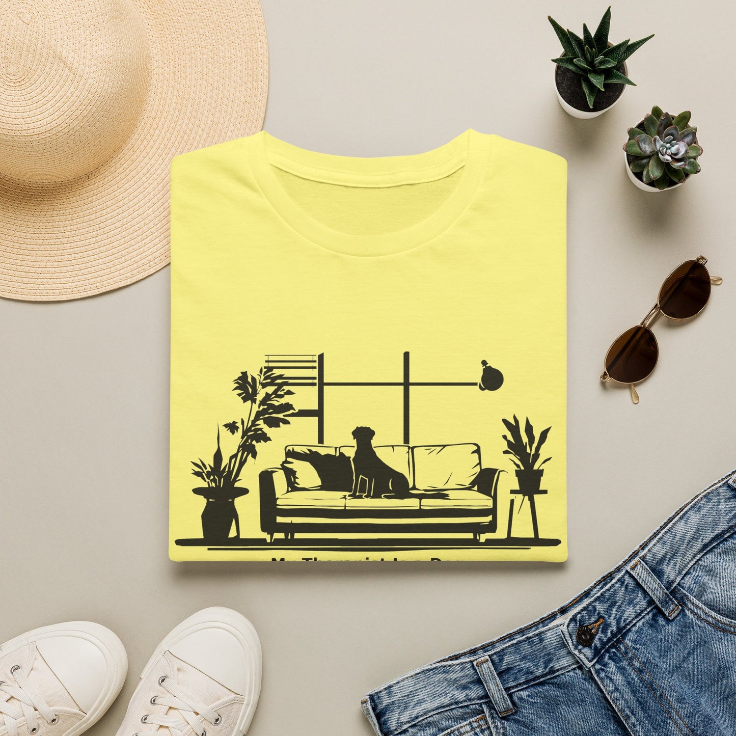 Dog Lover T‑Shirt — "My Therapist is a Dog" Living Room Silhouette Tee