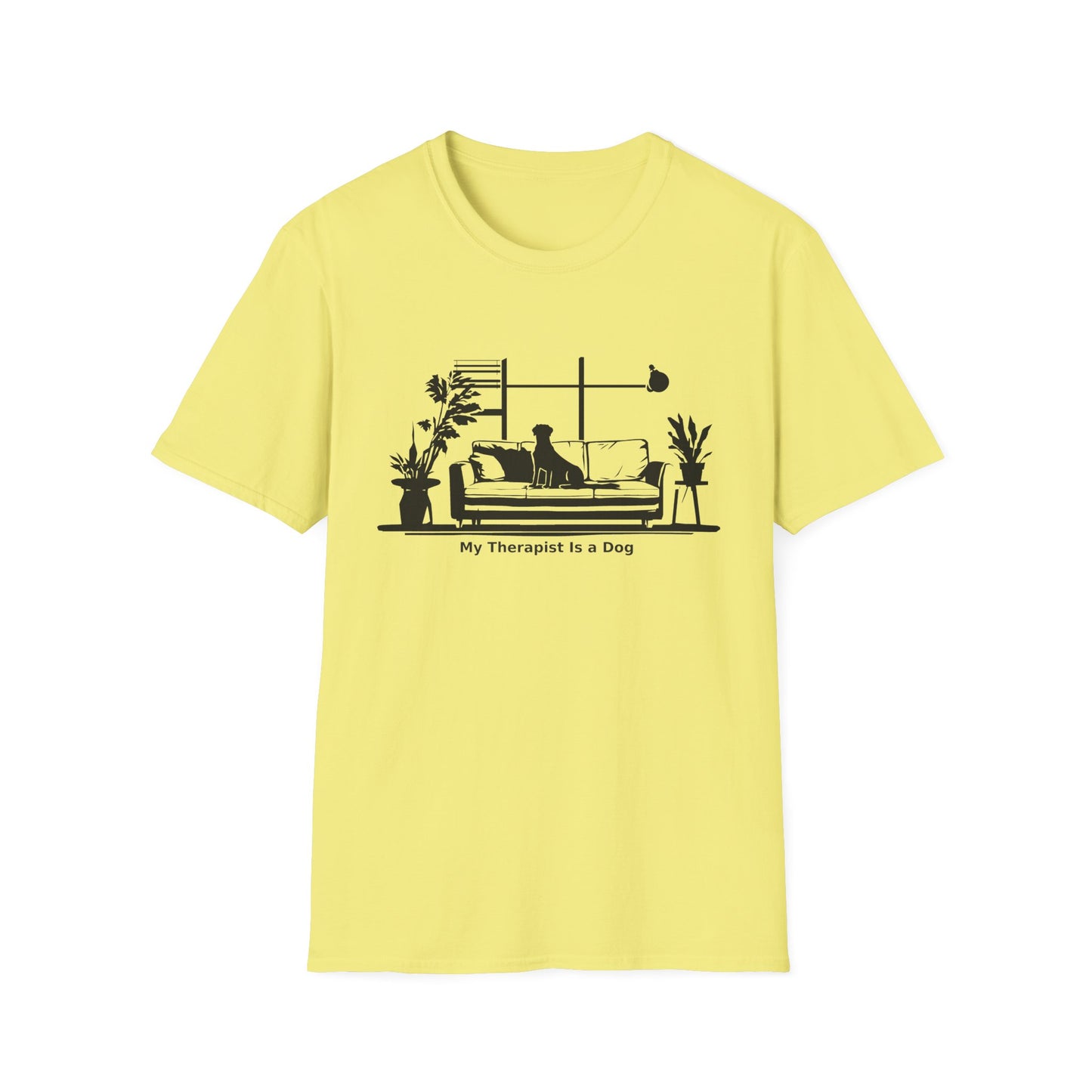 Dog Lover T‑Shirt — "My Therapist is a Dog" Living Room Silhouette Tee
